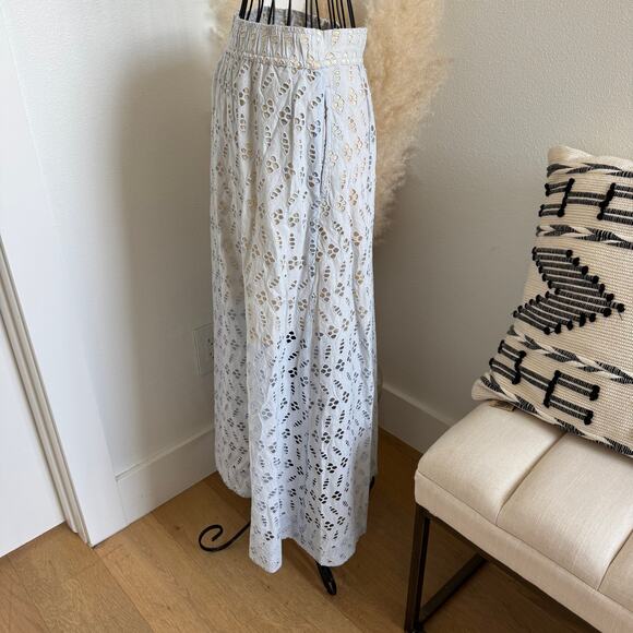 Lilla P Blue Eyelet Side Button Cotton Midi Skirt Hyacinth NEW Size Small - Picture 5 of 12